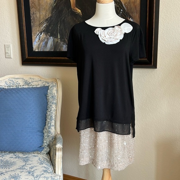 Ann Taylor Silk Beaded Skirt Size S Pockets Side Zip Stretch Waist - Picture 2 of 10